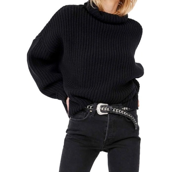 Free People Sweaters - FREE PEOPLE Swim Too Deep Turtleneck Sweater in Black, Size Large